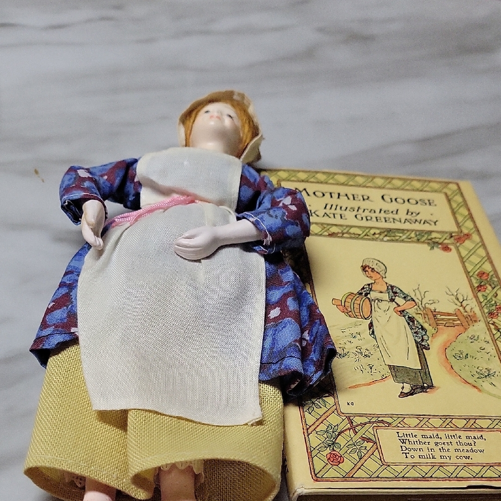 Vintage Mother Goose Figurine with Blue and Yellow Attire